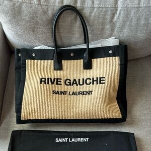 YSL RIVE GAUCHE TOTE in Raffia and linen